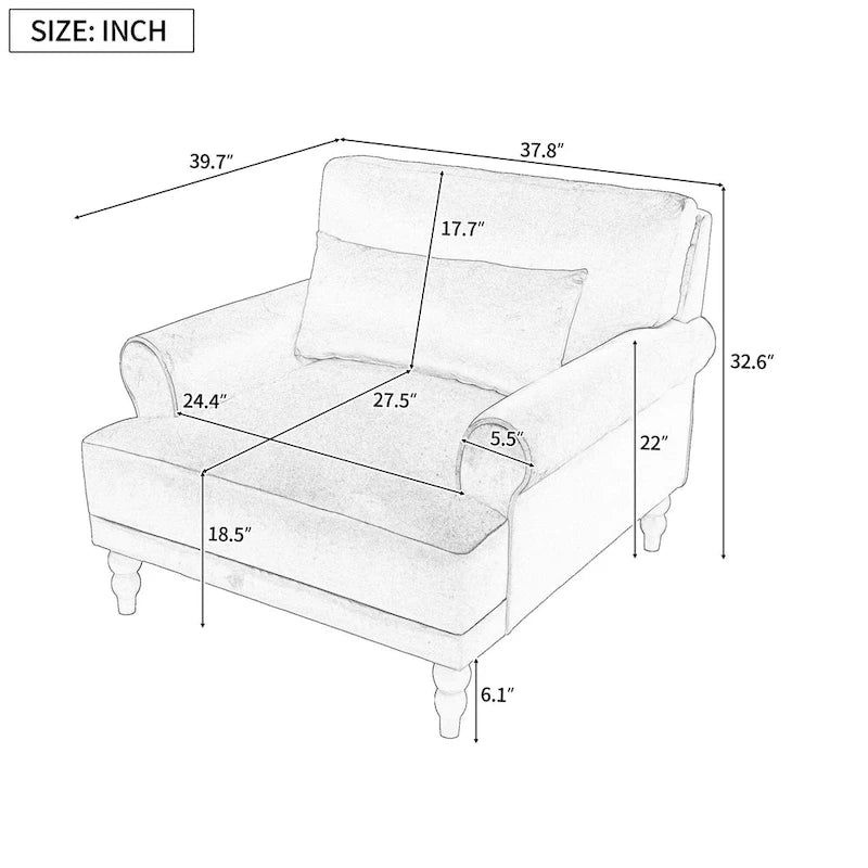 White 37.8 Velvet Accent Chair with Lumbar Support
