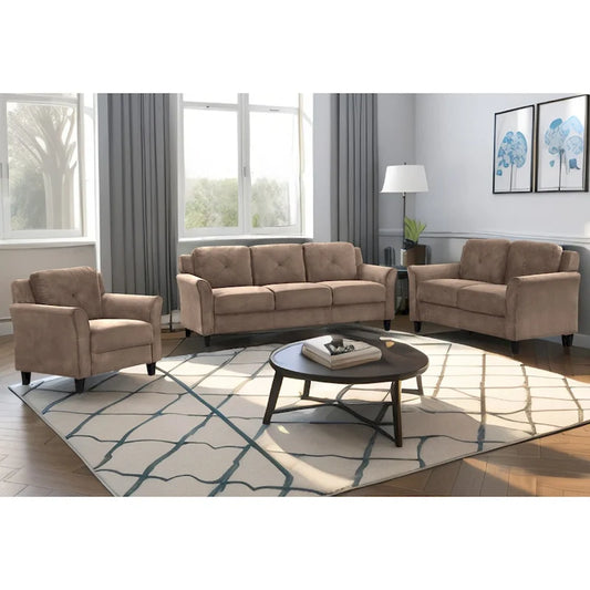74.9 Polyester 3-Seater Sofa with Wood Frame, High Elastic Sponge Cushion