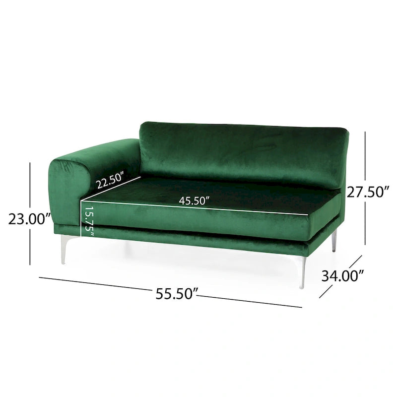 Emerald 111 Modern Velvet 4-Seat Sofa with Metal Legs and Solid Frame