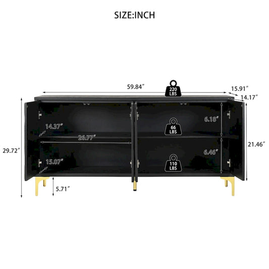 60 Press-to-Open Design Sideboard Buffet Cabinet with 4 Doors