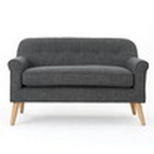 Loveseat, 50 Inch Smooth Tufted Gray Polyester, Natural Brown Wood