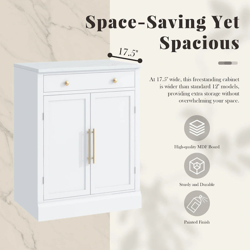 Kitchen Pantry Cabinet with Drawer, Buffet Cabinet with 2 Door Shelves, Wood Storage Cabinet with Adjustable Shelves