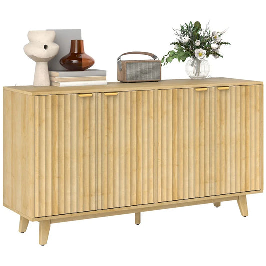 HOMCOM Fluted Sideboard Buffet Cabinet, 55 Modern Accent Console Cabinet with 4 Doors, 2 Adjustable Shelves and 5 Wood Legs