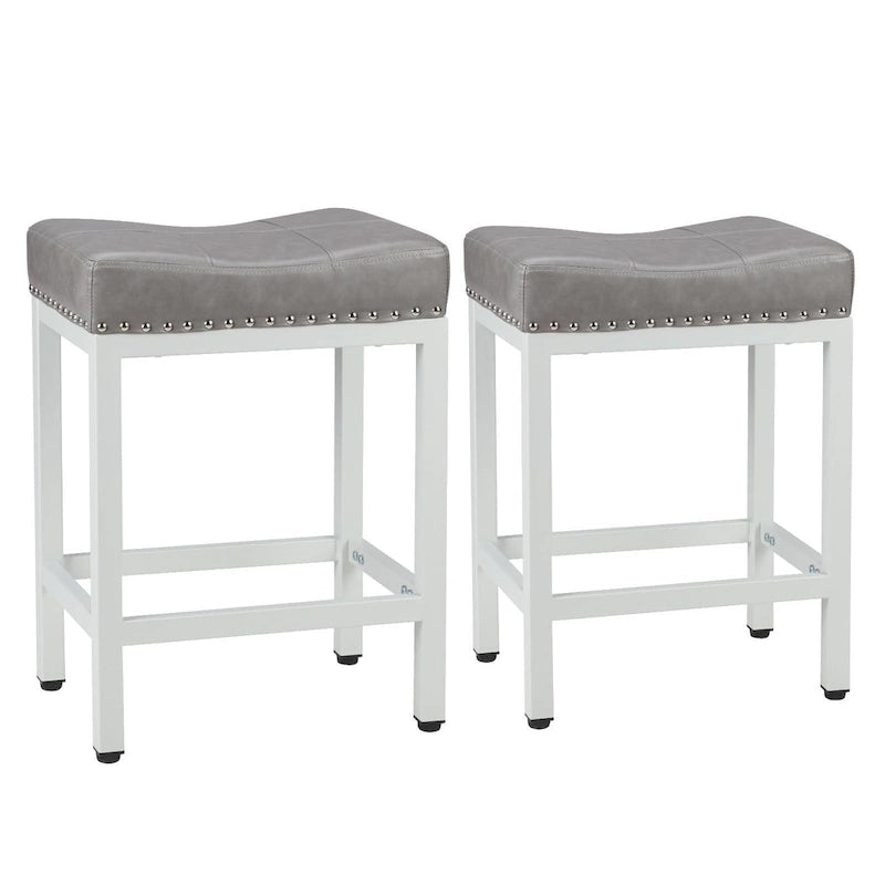 24 in. H Upholated PU Leather Thick Saddle Seat Counter Bar Stools Set of 2, Kitchen Chairs with Metal Base