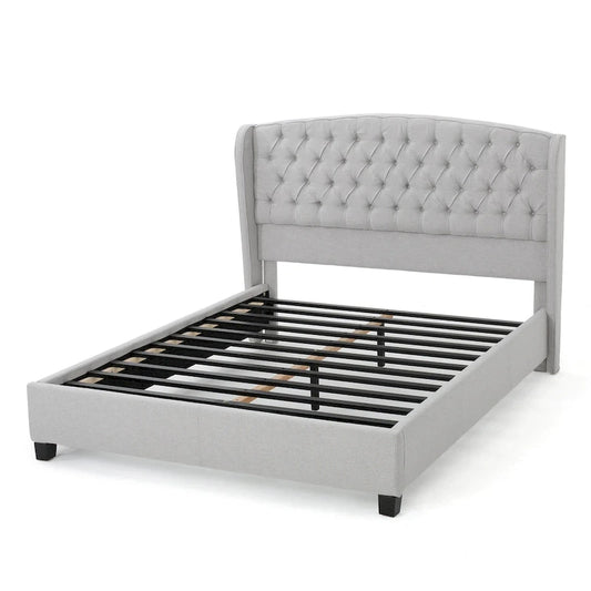 Light Grey King Size Modern Upholstered Platform Bed with Button-tufted Headboard for Bedroom