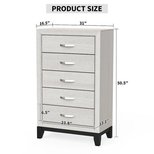 51 Tall Modern White Wood 5-drawer Storage Chest with Metal Pull