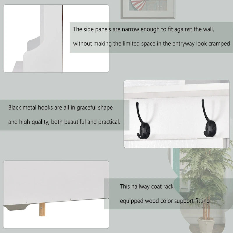 Hallway Coat Rack with Bench 60 Wide Hall Tree with Ample Storage Space and 24 Shoe Cubbies , White ( OLD SKU: WF286983AAK )