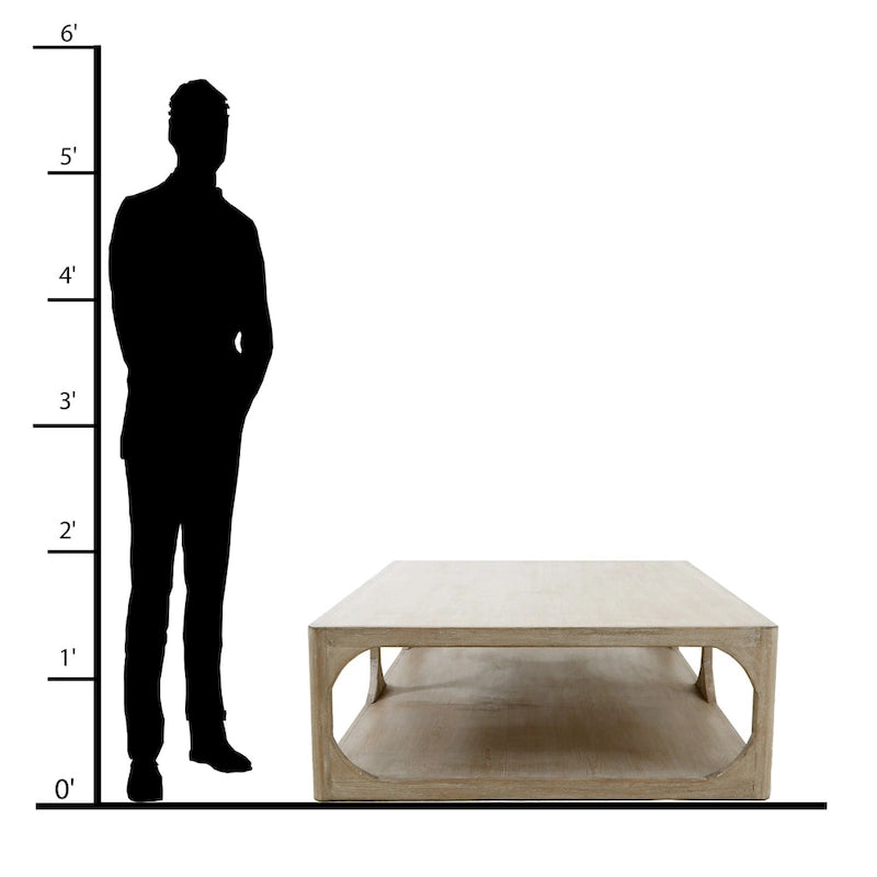 Artissance Reclaimed Wood Peking Ming Coffee Table, Small, 55 Inch Long, Weathered White Wash