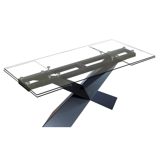 DAVEE Extendable Dining Table with Clear Glass Table Top - 106.3*35.43*29.53