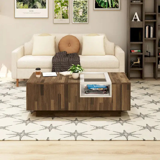 DH BASIC Modern Light Hickory 47-inch Two-tone 3-shelf Coffee Table by Denhour