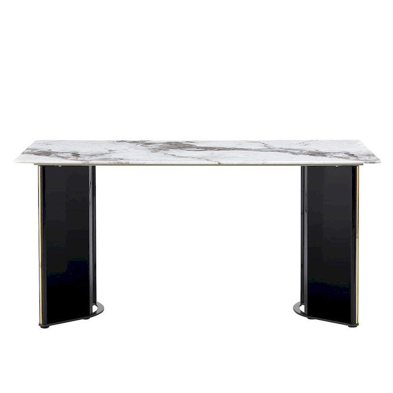 White Imitation Marble Rectangular Dining Table - White Marble