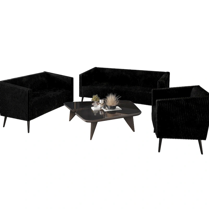 CraftPorch Corduroy Modern and Glamorous Velvet Upholstered 3-Piece Living Room Set