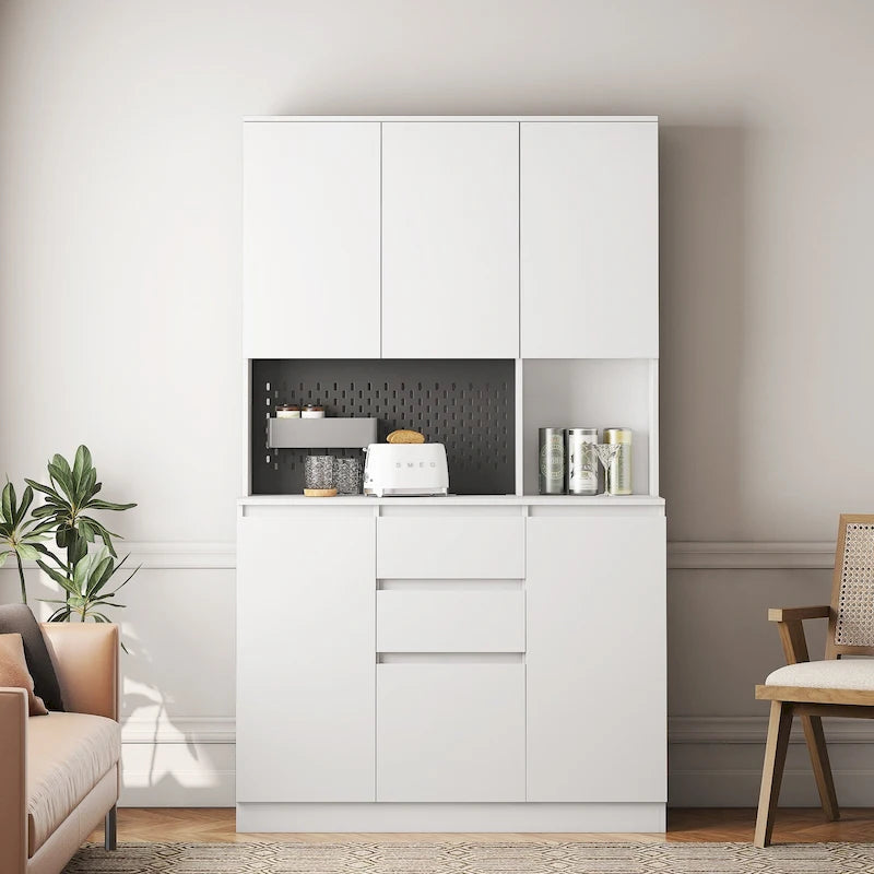 74 Freestanding Kitchen Pantry Cabinet Cupboard with 6 Doors,3 Shelves and 2 Drawer, Laundry Room Storage