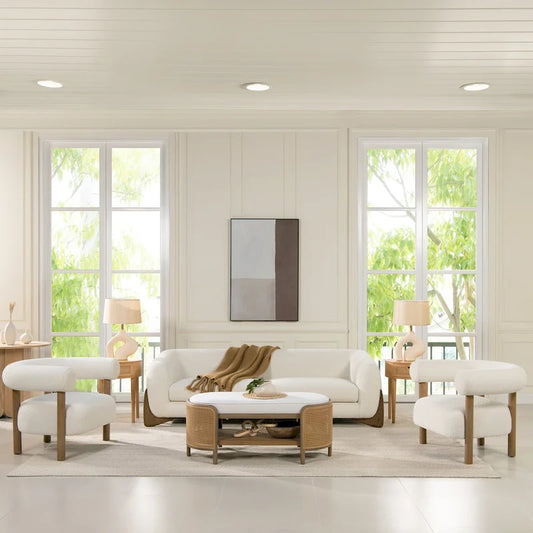 Fuji 37 Mid Century Modern Barrel Boucle Sherpa Accent Arm Chair