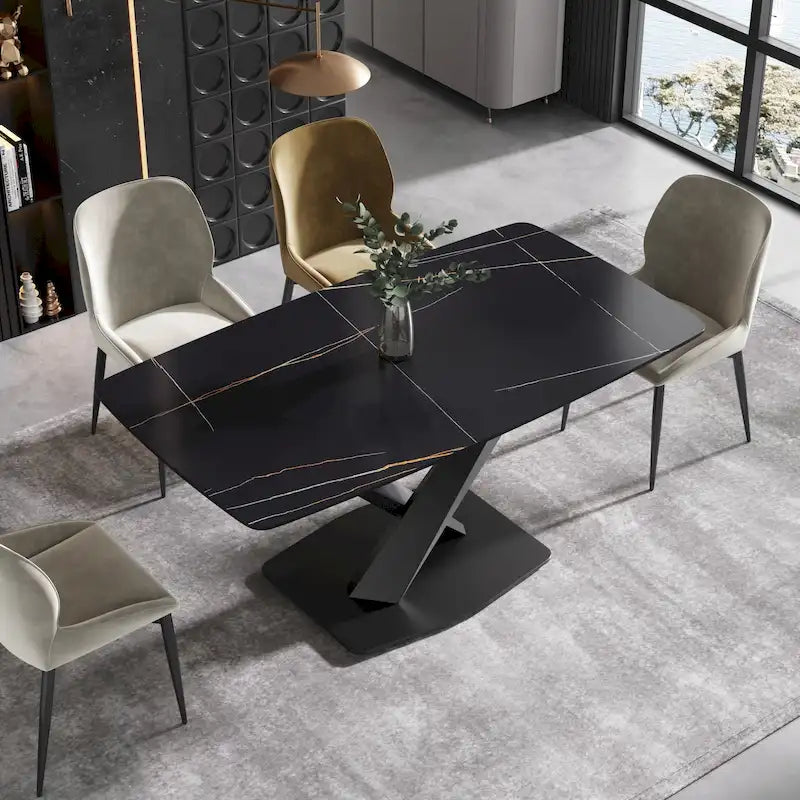 63 Modern Dining TableSintered Stone Tabletop with Black Base