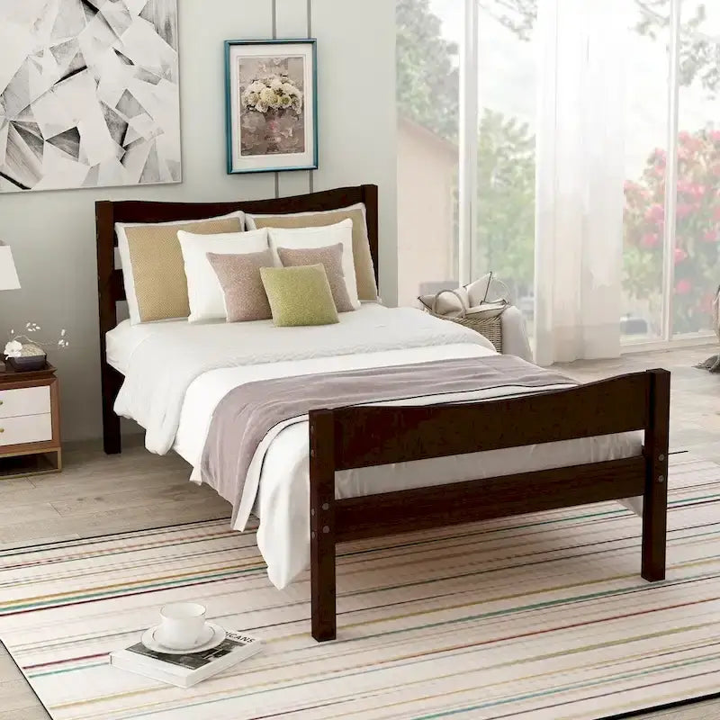 Wood Platform Bed with Headboard