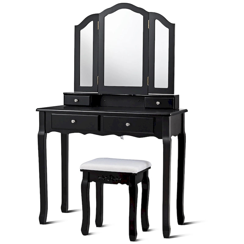Vanity Table Set Makeup Dressing Table with Tri-Folding Mirror