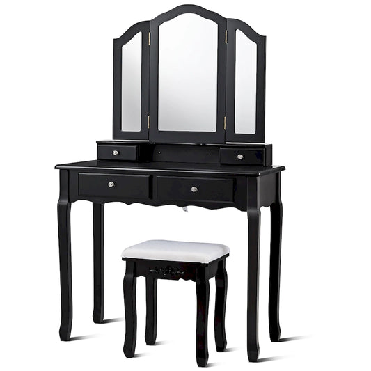 Vanity Table Set Makeup Dressing Table with Tri-Folding Mirror