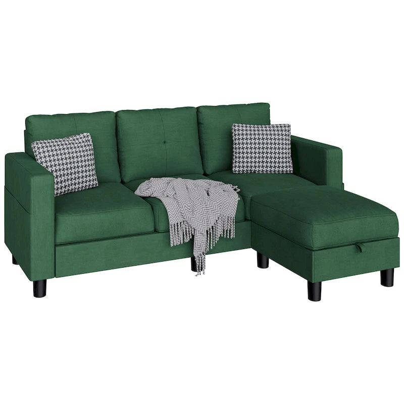 Futzca Linen Upholstered L-shaped Sectional Sofa w/ Reversible Chaise