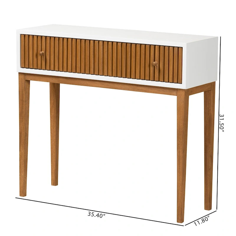 Odile Mid-Century Modern Two-Tone Natural Brown and White Bayur Wood 1-Drawer Console Table