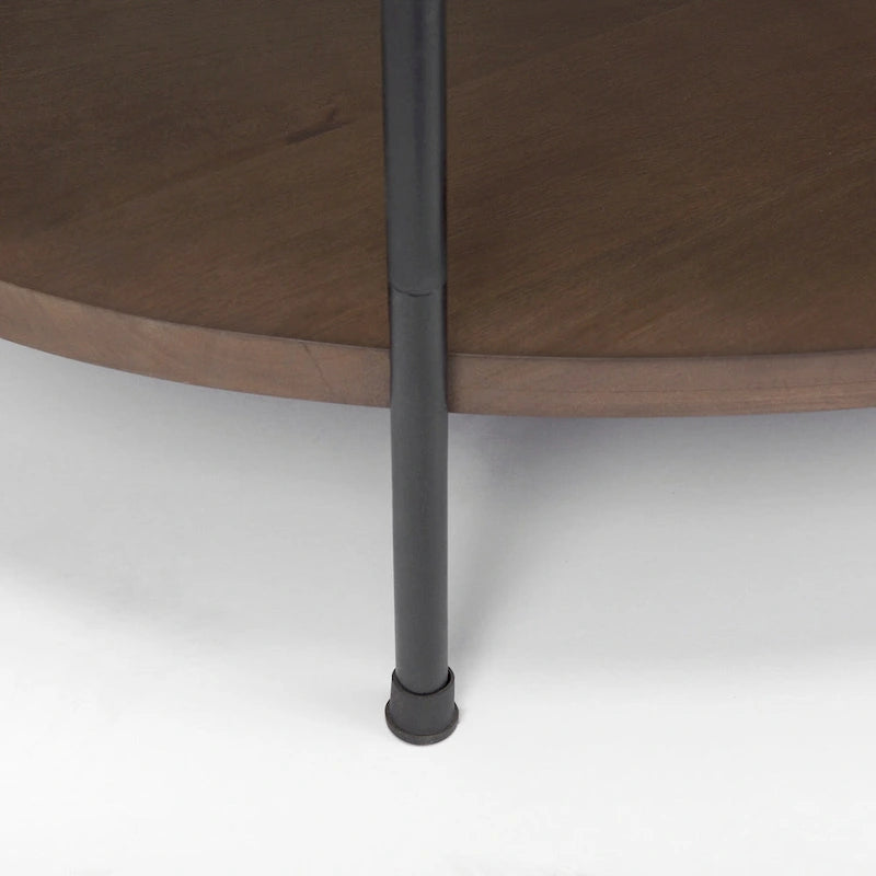 Larkin White Marble Top w/ Dark Brown Wood Shelf Oval Coffee Table