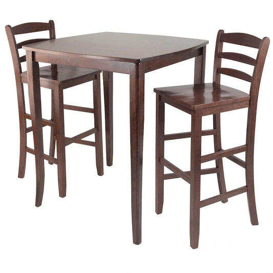 3-Pc High Dining Table with Ladder-back Bar Stools, Walnut