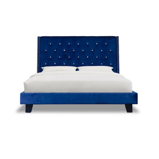 Wilfredo Blue Velvet Tufted Platform Bed