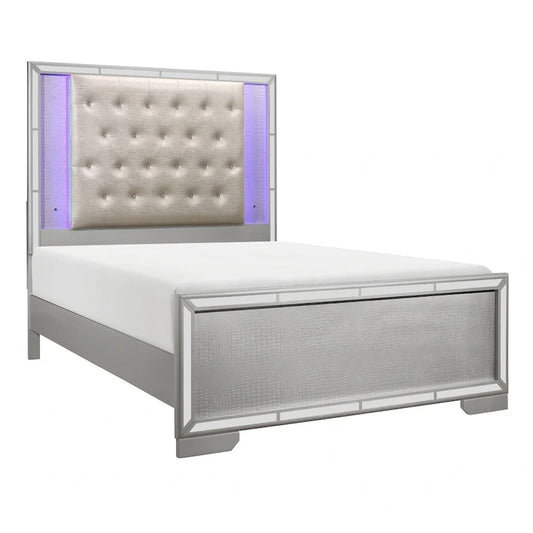 Bennett Silver LED Faux Leather Upholstered Tufted Bed