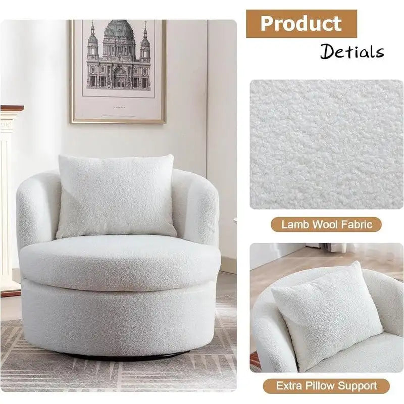 Lamb Wool Fabric Upholstered Comfy 360 Degree Round Barrel Chairs