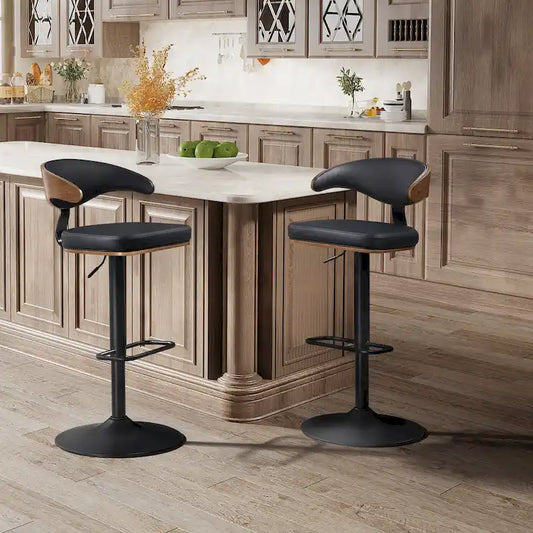 Art Leon Faux Leather Swivel Adjustable Bar Stool with Wood Accents