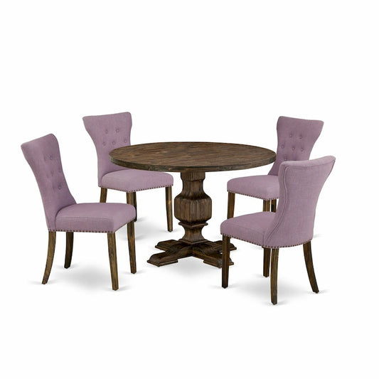 East West Furniture Dining Table Set- a Kitchen Table and Dahlia Linen Fabric Dining Chairs, Distressed Jacobean(Pieces Options)