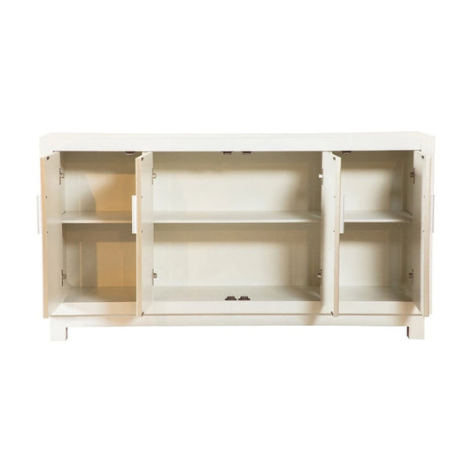 60 Inch Rustic 4 Door Sideboard Cabinet Console, White Gold Front Pattern