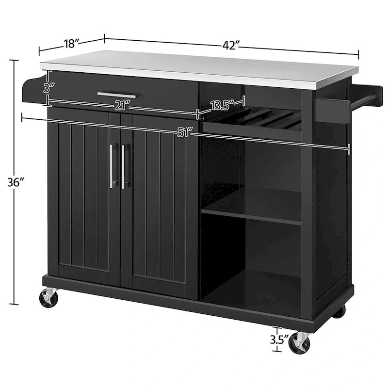 Yaheetech Rolling Kitchen Island Cart with Stainless Steel Top