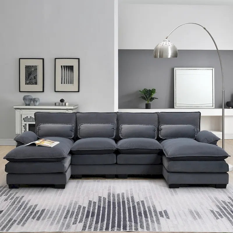 6-seat Upholstered Symmetrical Sofa Furniture U-shaped Sectional Sofa with Waist Pillows