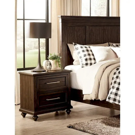 Driftwood Charcoal Finish Bedroom 3pc Bed Nightstand Chest Set