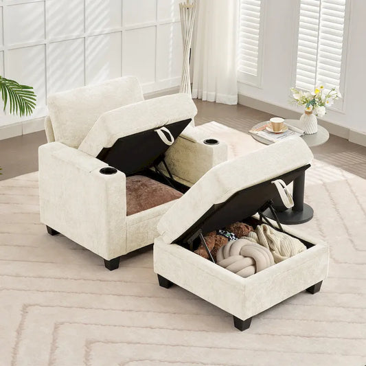 Chenille Storage Single Sofa with a Removable Ottoman