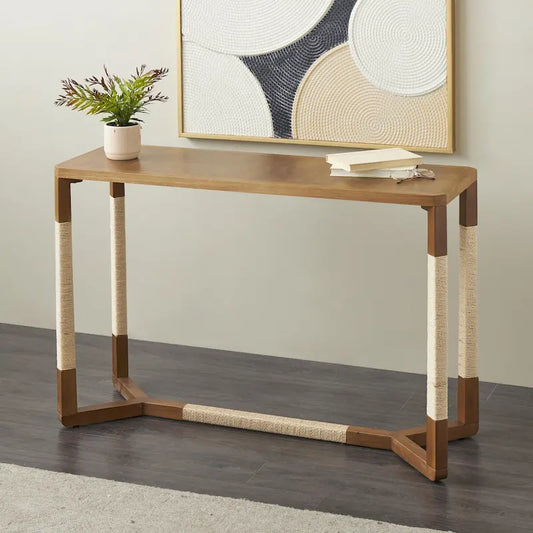 Wooden Console Table with Rope Wrapped Frame - Brown - Roche River Decor