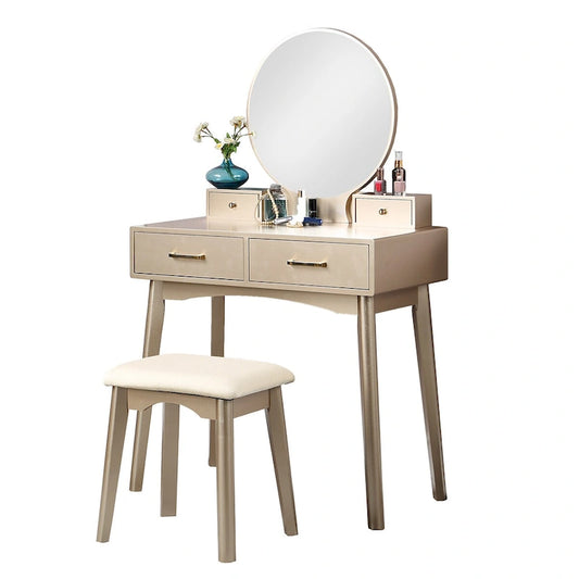 Contemporary Wood Vanity and Stool Set for Bedroom