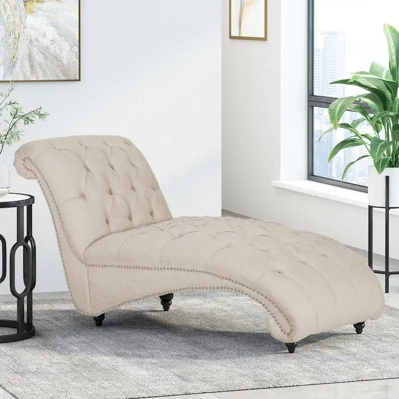 64.25 Button Tufted Chaise Lounge Chair with Birch Legs