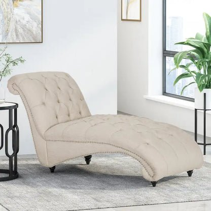 64.25 Button Tufted Chaise Lounge Chair with Birch Legs