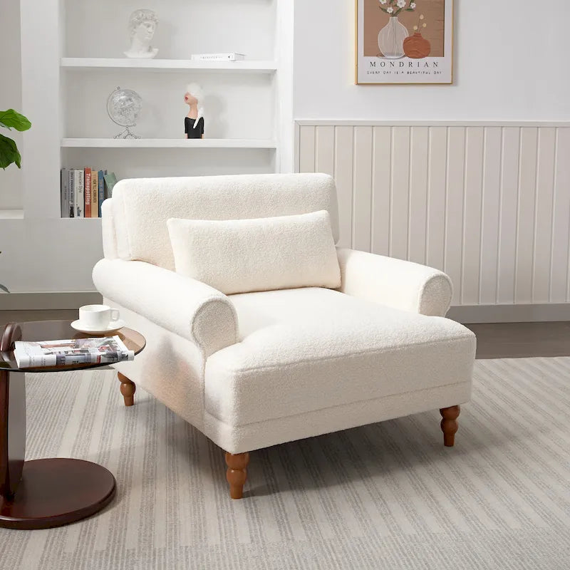White 37.8 Velvet Accent Chair with Lumbar Support