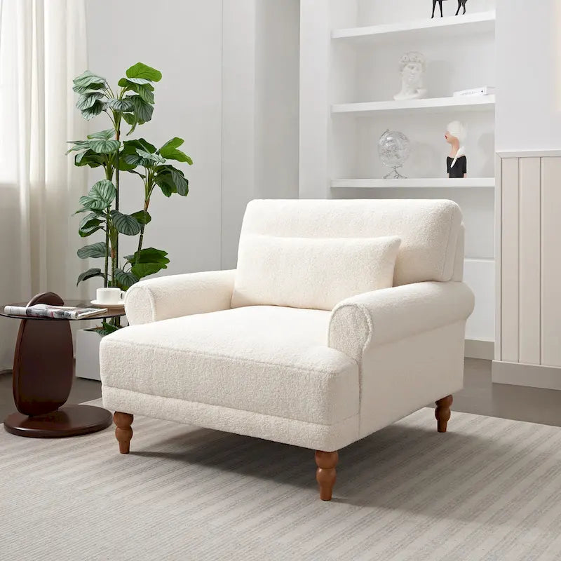 White 37.8 Velvet Accent Chair with Lumbar Support