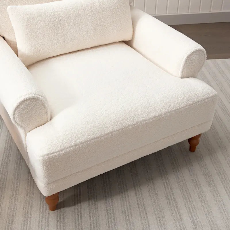 White 37.8 Velvet Accent Chair with Lumbar Support