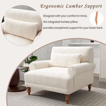 White 37.8 Velvet Accent Chair with Lumbar Support