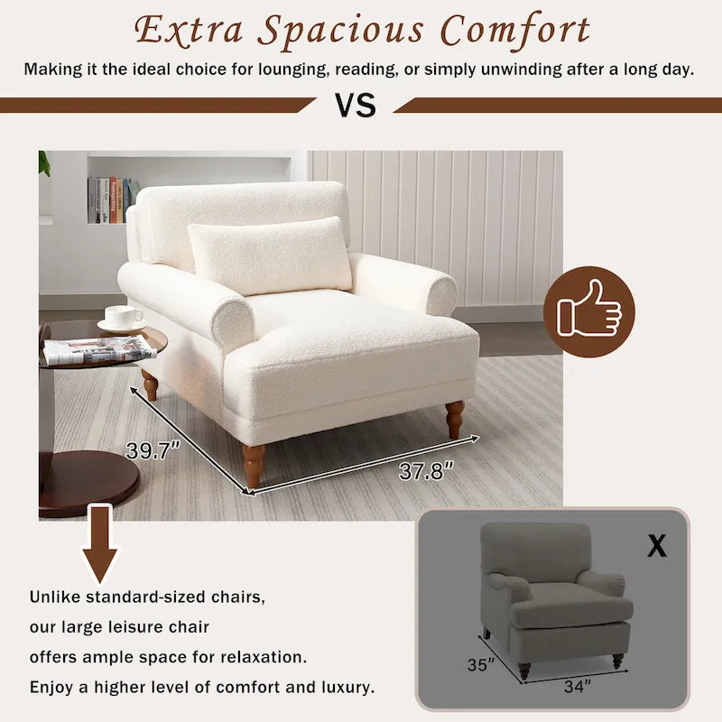 White 37.8 Velvet Accent Chair with Lumbar Support