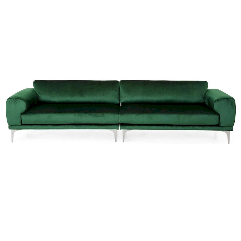 Emerald 111 Modern Velvet 4-Seat Sofa with Metal Legs and Solid Frame
