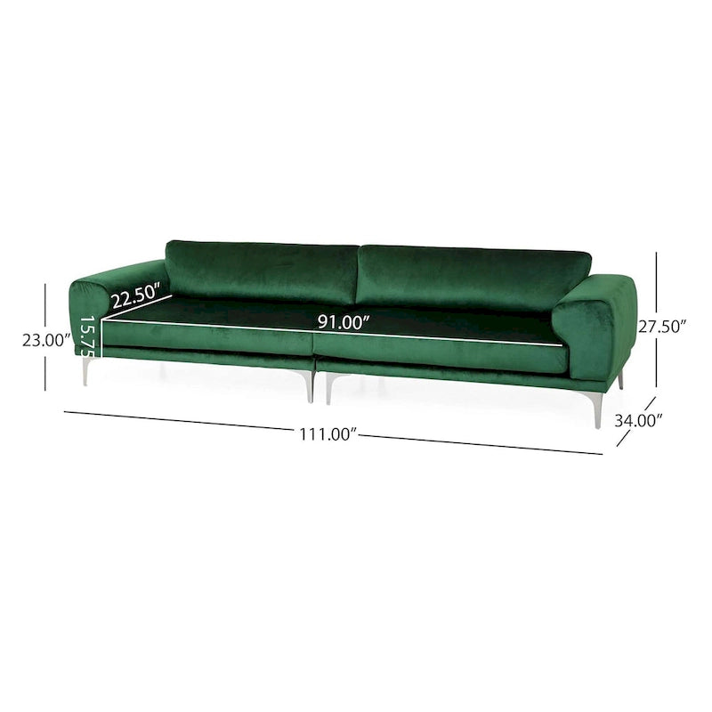 Emerald 111 Modern Velvet 4-Seat Sofa with Metal Legs and Solid Frame
