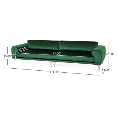 Emerald 111 Modern Velvet 4-Seat Sofa with Metal Legs and Solid Frame