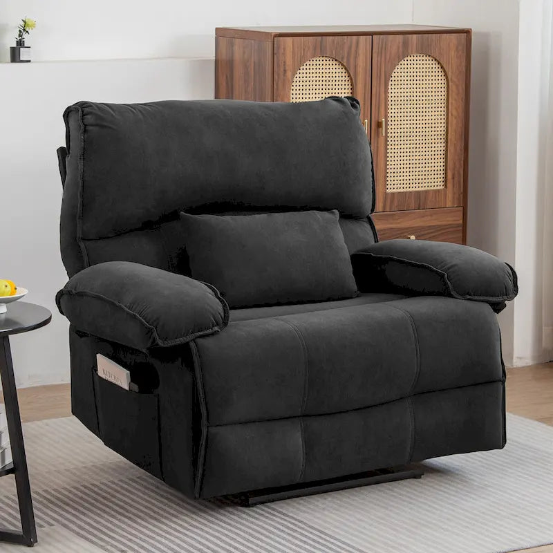 Oversized Velvet Recliner with Massage, Heating, Lumbar Pillow