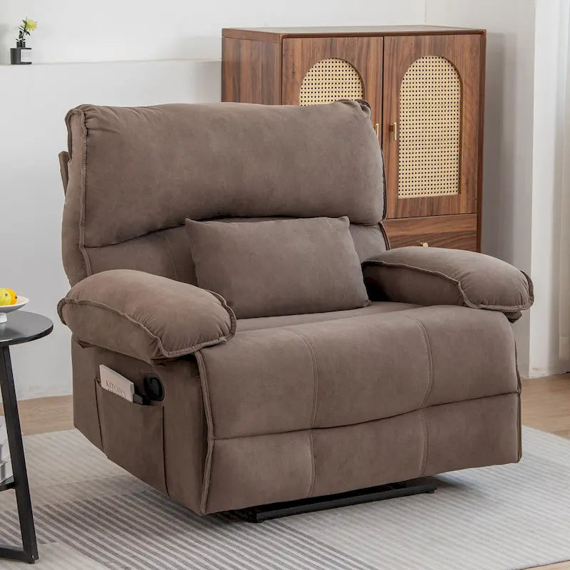 Oversized Velvet Recliner with Massage, Heating, Lumbar Pillow